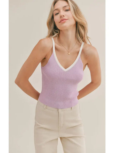 Dazed Contrast Sweater Tank: Lavender