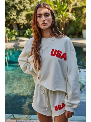 Knit Cotton Crew Pullover with USA Patch