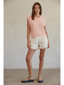 Rose Knit Sweater Cable Vest Top