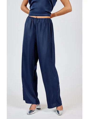 Navy Last Night Satin Elastic Pants