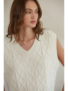 Ivory Knit Sweater Cable Vest Top