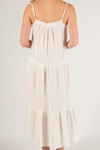 Off White Gauze Strappy Tiered Maxi