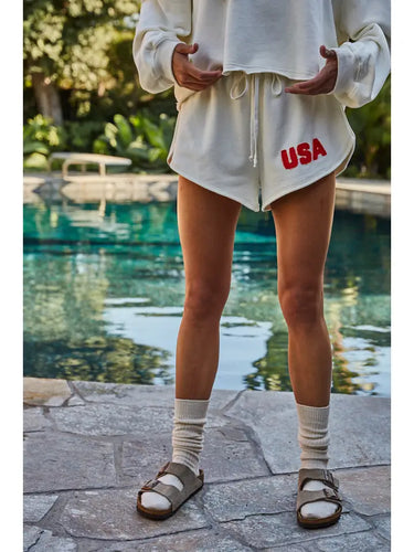 Knit Cotton French Terry Shorts with USA Patch