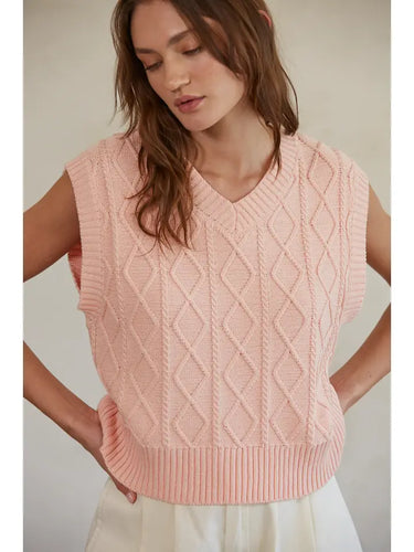 Rose Knit Sweater Cable Vest Top