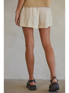 Natural Linen Elastic Waist Shorts