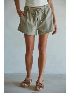 Olive Woven Denim Washed Cotton Relax Fit Shorts
