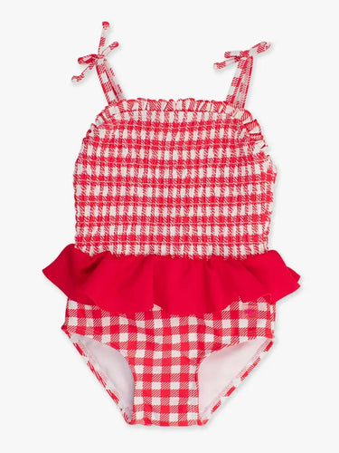Girls Peplum Smocked Bodice One Piece Swimsuit