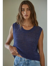 Load image into Gallery viewer, Blue Knit Sweater Crocheted Sleeveless Crop Top