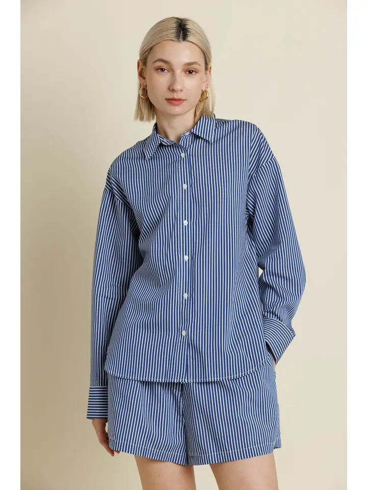 Navy Striped Button Up