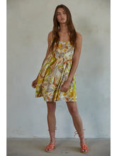 Load image into Gallery viewer, Mustard Woven Rayon Nylon Floral Print Flare Mini Dress