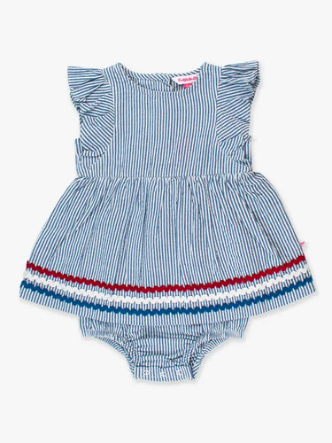 Baby Girls Classic Blue Seersucker Butterfly Romper