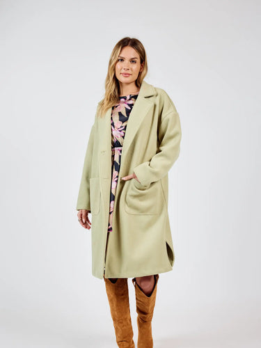 Sharon Buttoned Long Coat: Sage Green