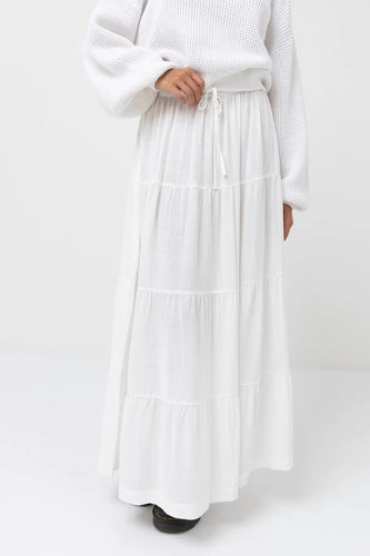 White Classic Tiered Maxi Skirt