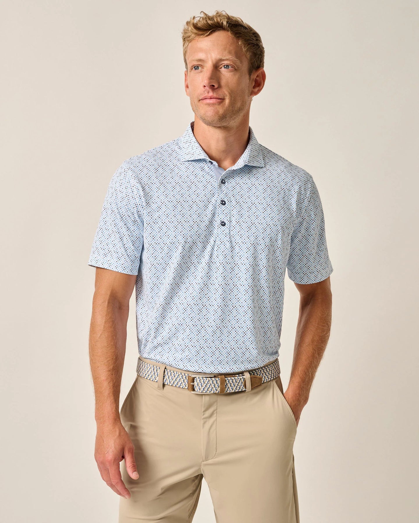 Blue Performance Mesh Polo - Razz Print