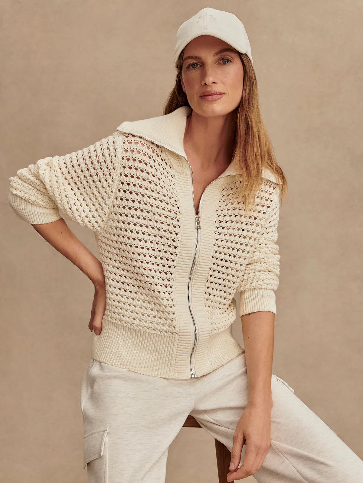 Eloise Full Zip Knit - Egret