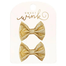 Load image into Gallery viewer, Gold Glitter Bow Clip Set