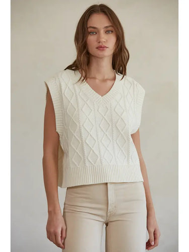 Ivory Knit Sweater Cable Vest Top