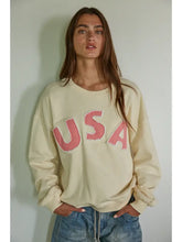 Load image into Gallery viewer, Cream Knit Cotton Pullover Top with USA Patch Work