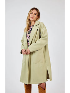 Sharon Buttoned Long Coat: Sage Green