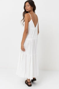 White Classic Tiered Midi Dress