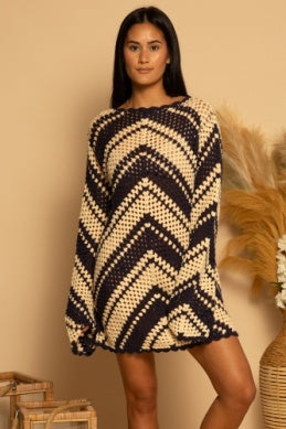 Nautical Bell Sleeve Crochet Dress